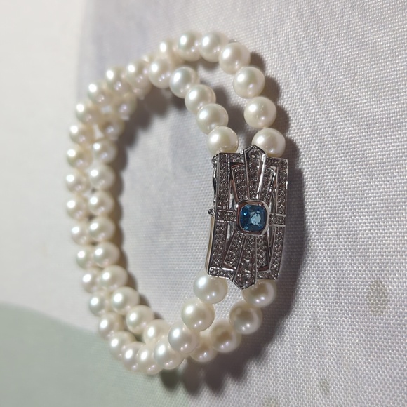 Set of 925 silver and pearl double stranded necklace and bracelet - Picture 5 of 9